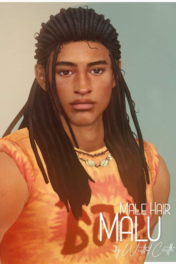 black male Sim with thick locs partially pulled back