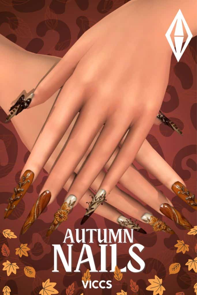 close up of long Autumn-inspired nails