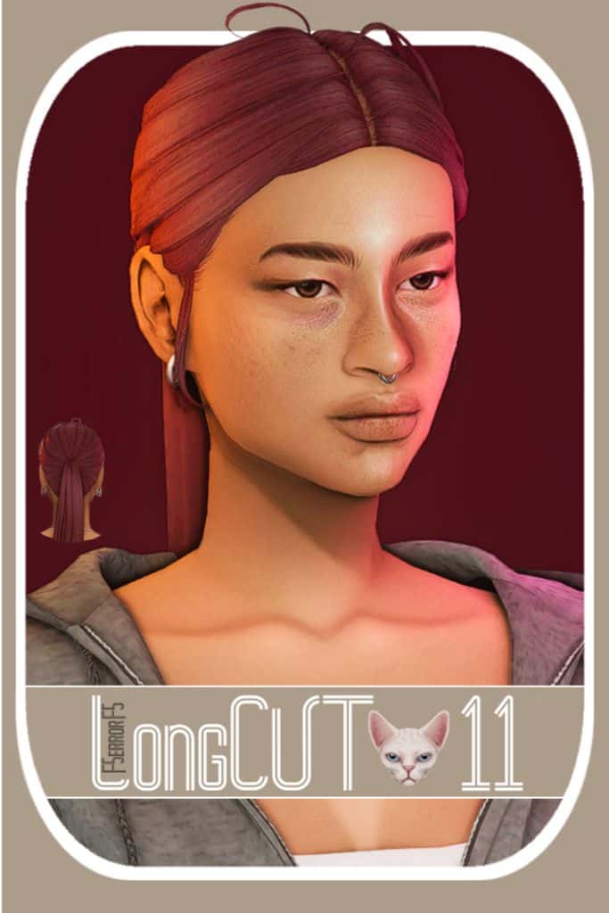 female Sim with a long, straight ponytail