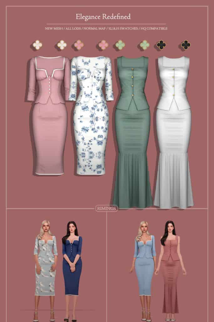 collage of elegant, fitted dresses
