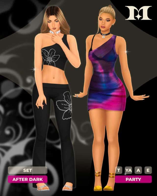two female Sims wearing outfits for a night out