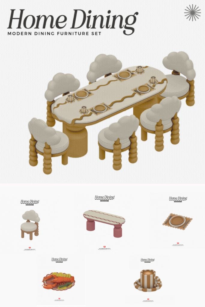 modern dining room table, chairs and matching tableware