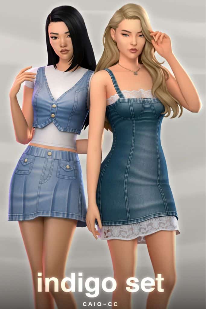 two female Sims wearing denim outfits