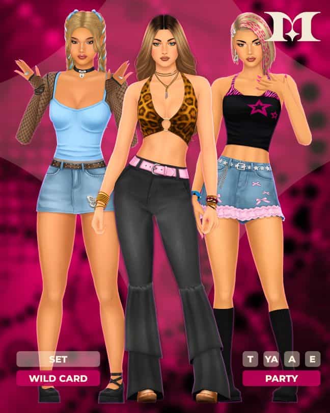 three female Sims wearing edgy Y2K outfits
