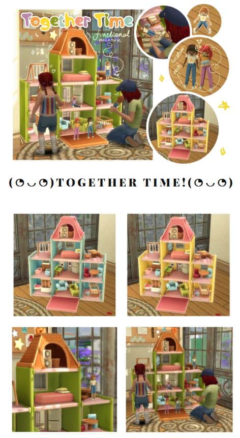 young Sims playing with functional dollhouses and dolls