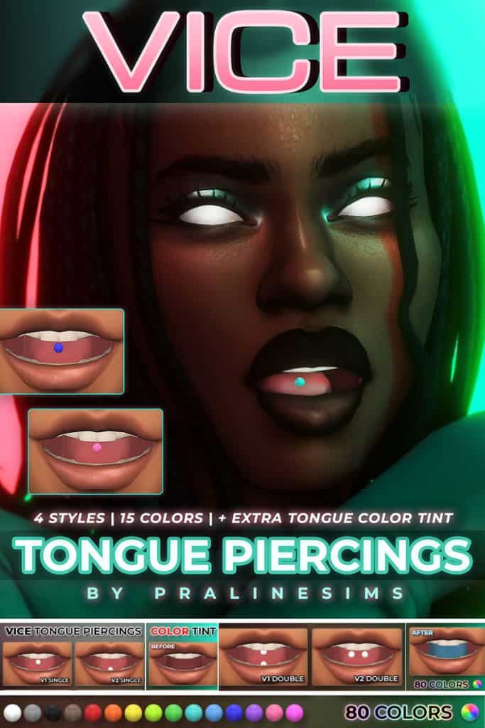 female with a blue tongue piercings