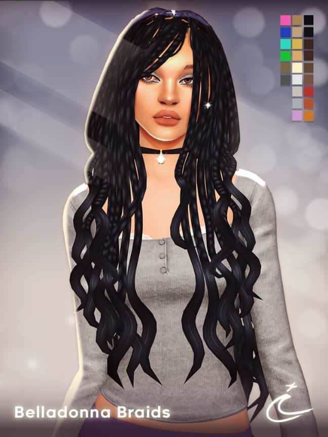 female Sim with a long, loose braids which are partially undone