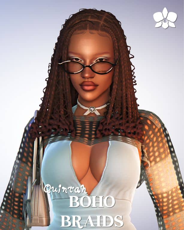black female Sim with shoulder length boho braids