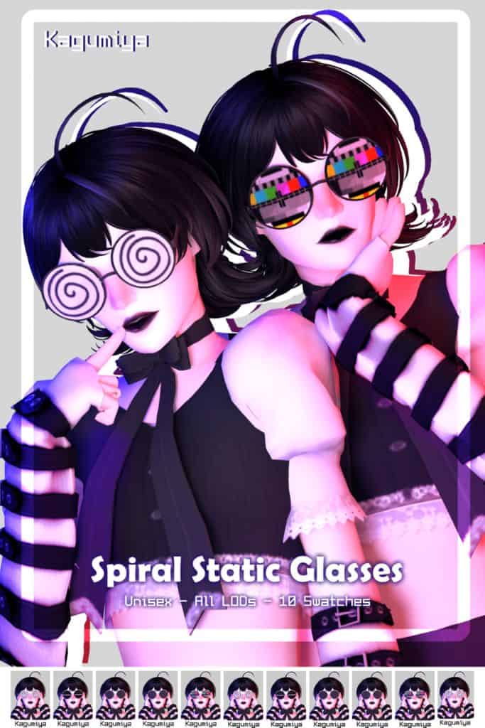 two female Sims wearing spiral and TV color bar glasses