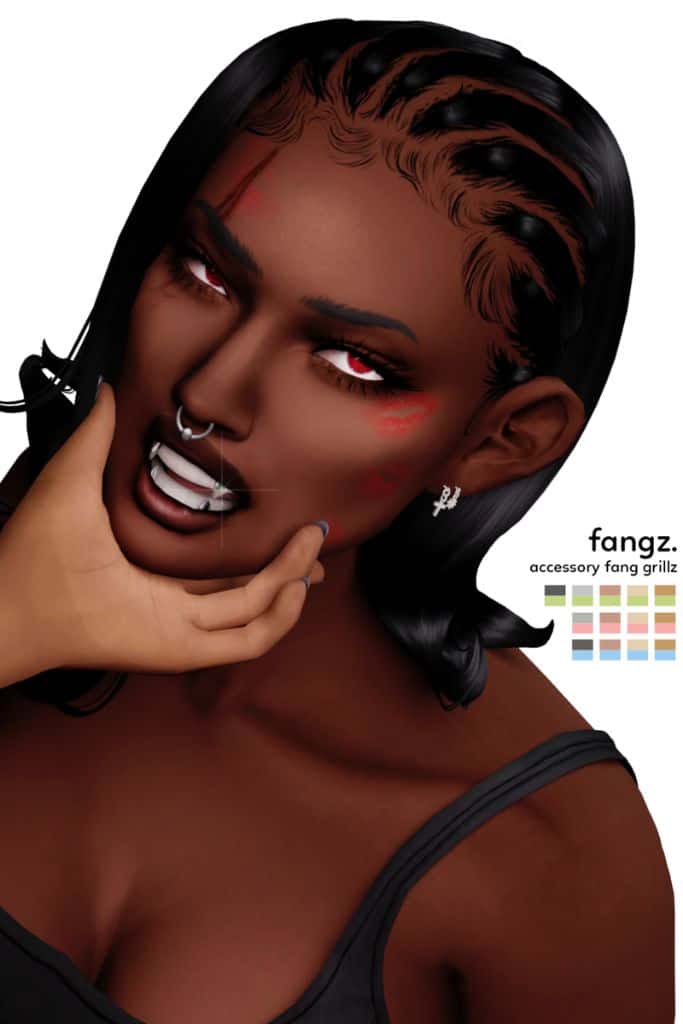 female Sim with fang accessory grillz