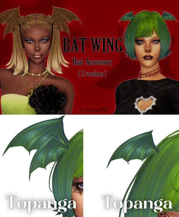 female Sims with bat wing hair accessories