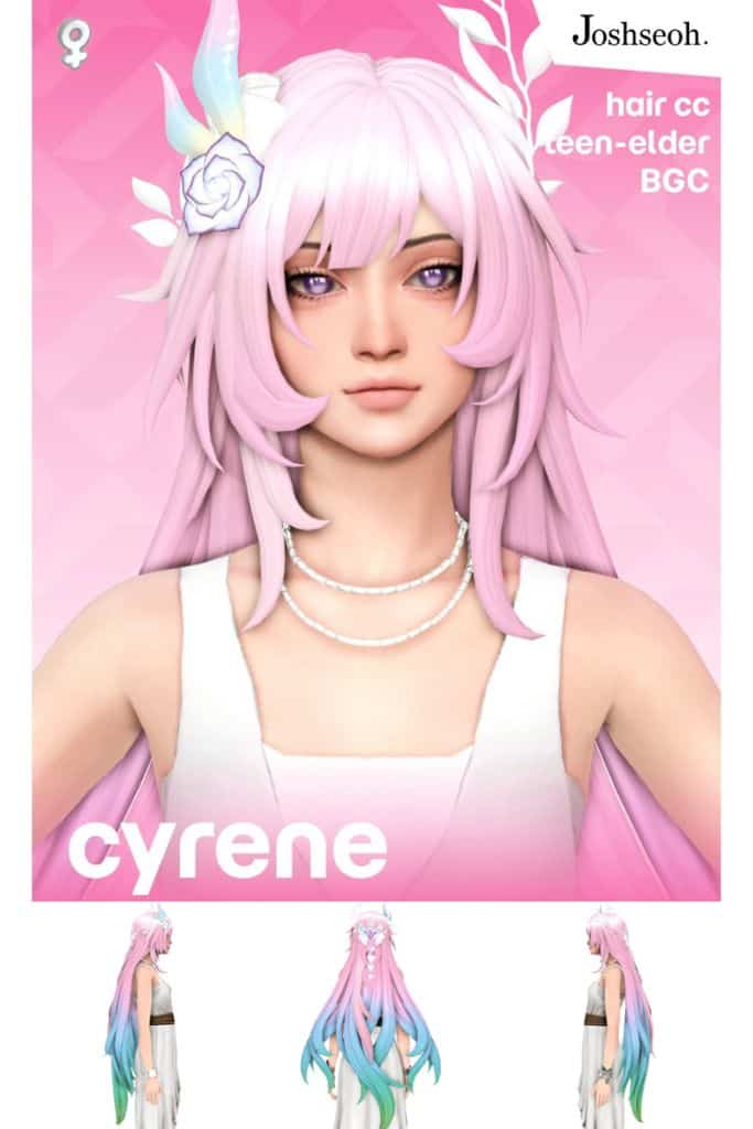 female Sim with a long, layered multi color with hairstyle with a hair accessory