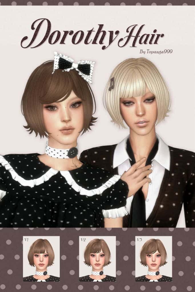 two female Sims with short bob hairstyles in different variations with bangs