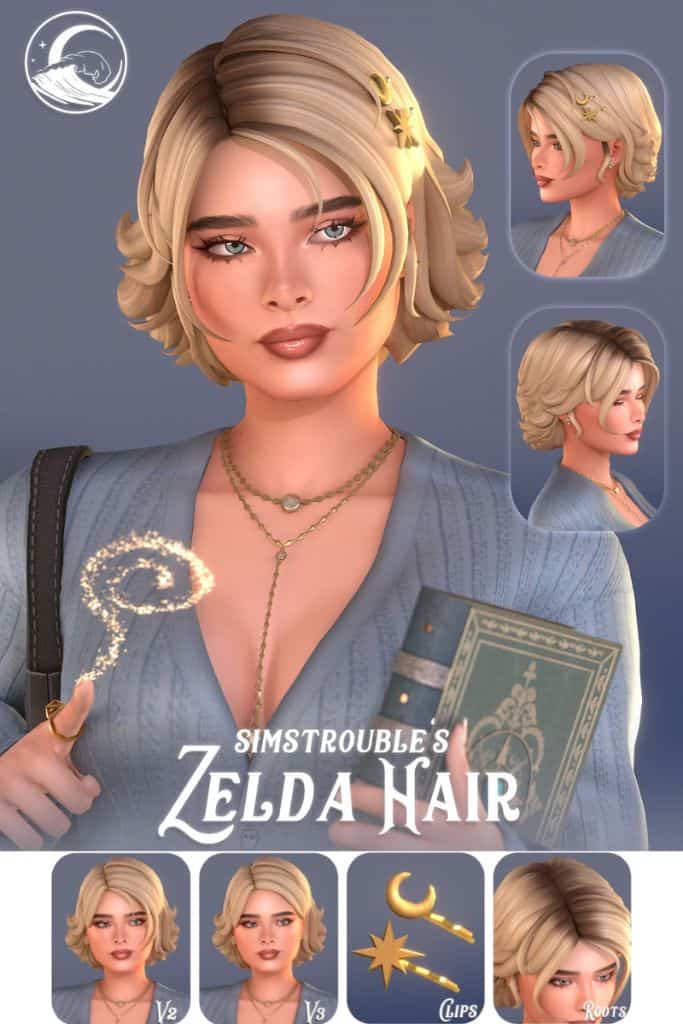 female Sim with a short Zelda-inspired hairstyle