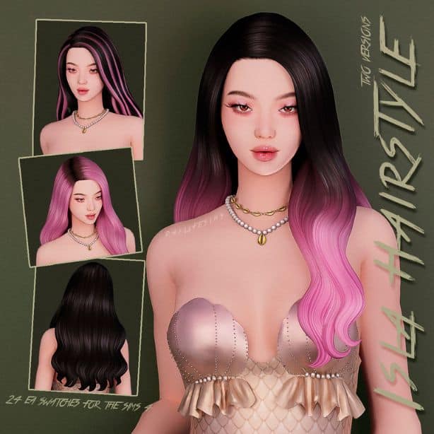 female Sim with long, wavy hair shown in 2 versions and with dark roots