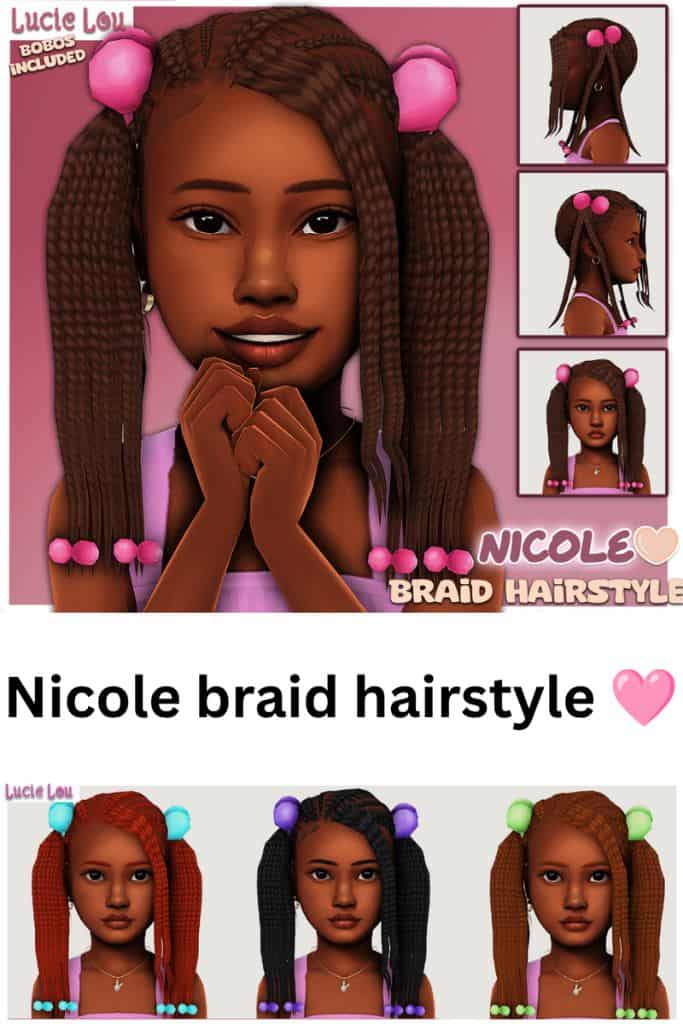black child Sim with a braided hairstyle and bubble ties
