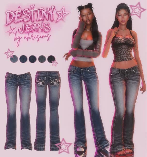 two female Sims wearing low-rise skinny jeans