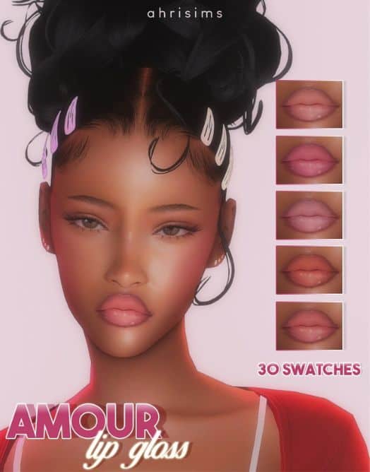 black female Sim wearing a light lip gloss