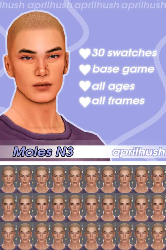 male with a few moles on their face and other variations shown in a table