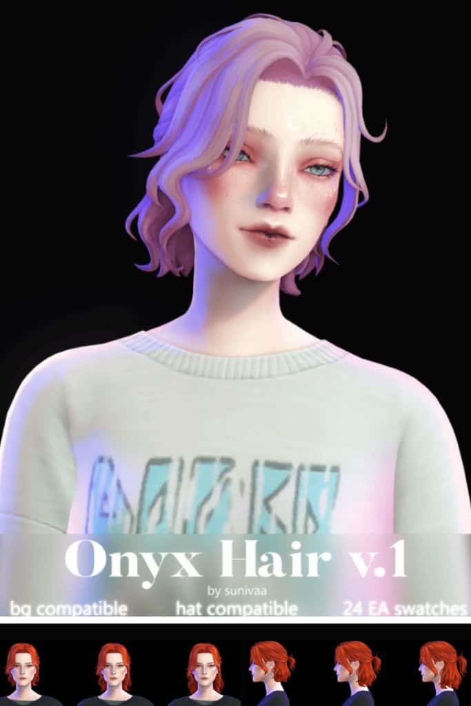female Sim with a wavy bob hairstyle shown in three different variations