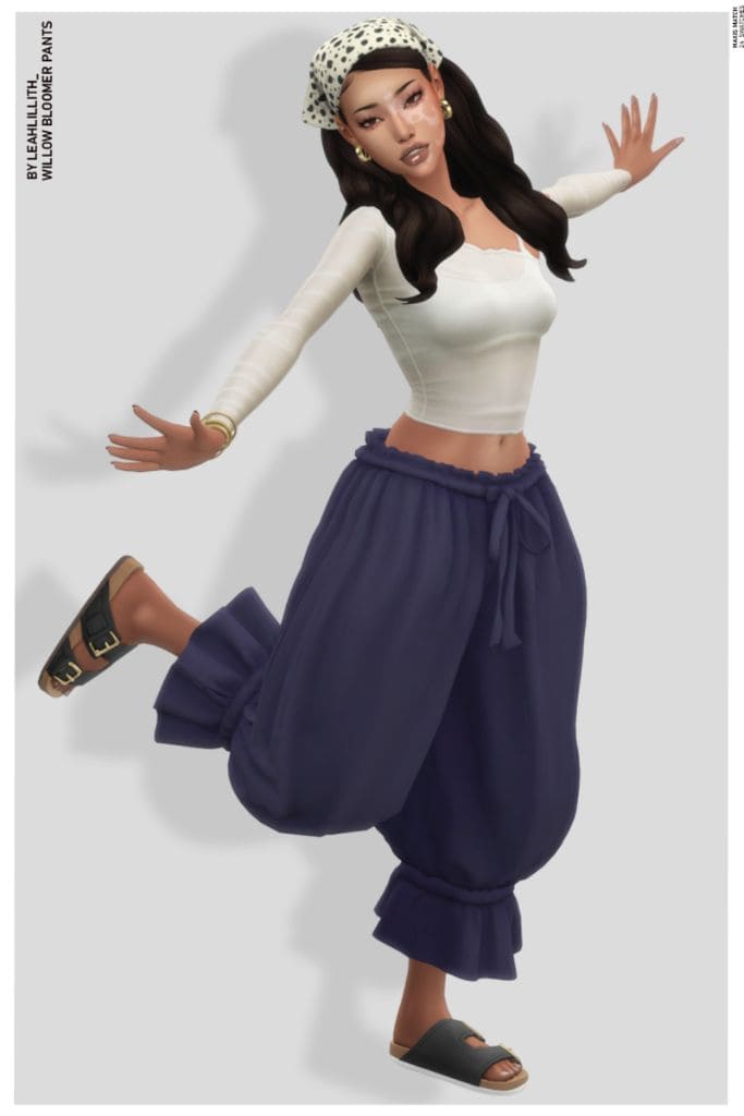 female Sim wearing blue bloomer wants