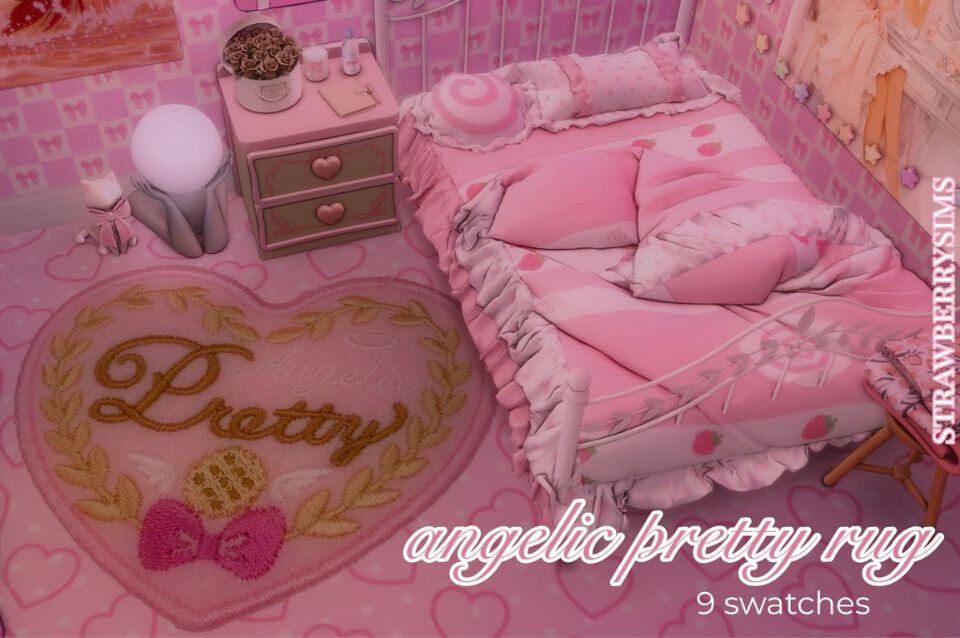 a heart-shaped rug with the word Pretty in the middle