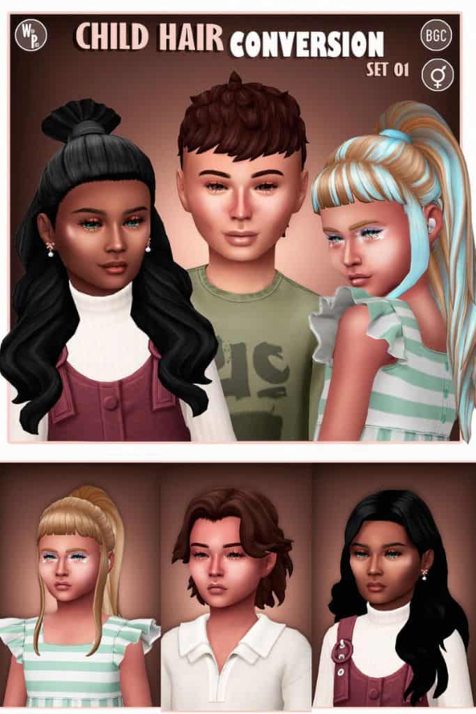 Child Sims modeling different hairstyles