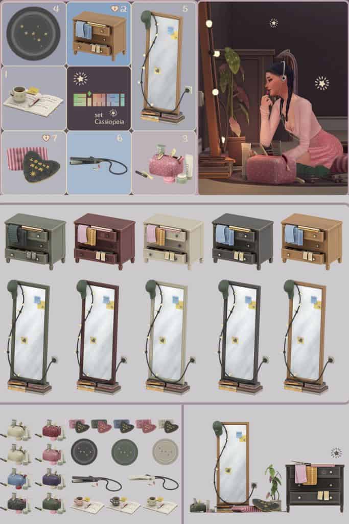 A female Sim getting ready for a date in front of a mirror