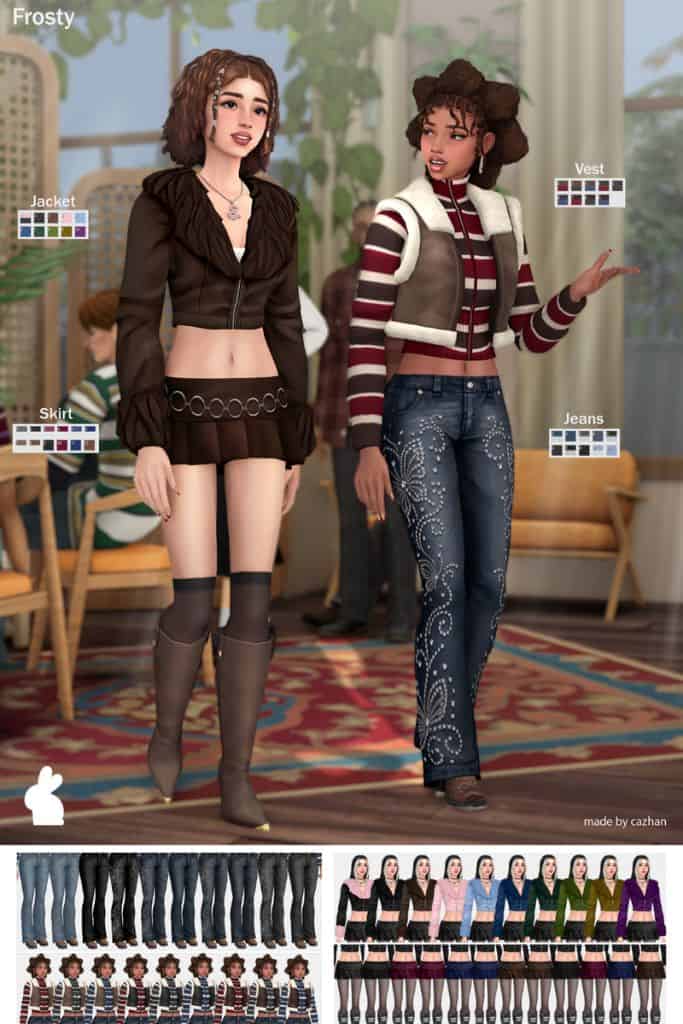 two female Sims dressed in Y2K outfits