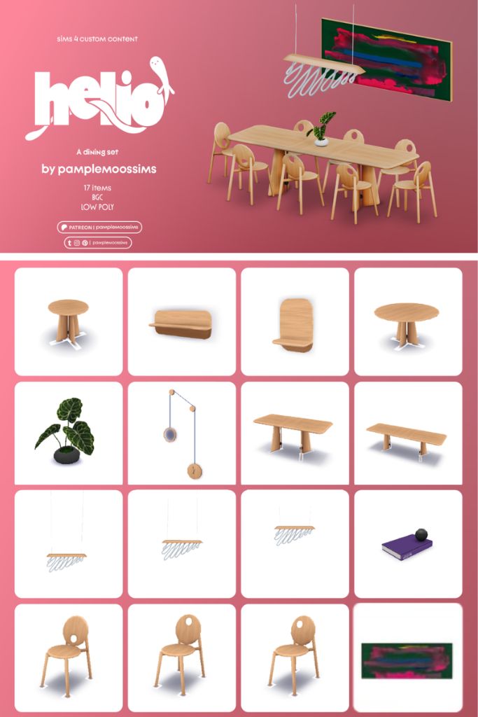 collage showing mixed pieces for a light wooden dining room setup