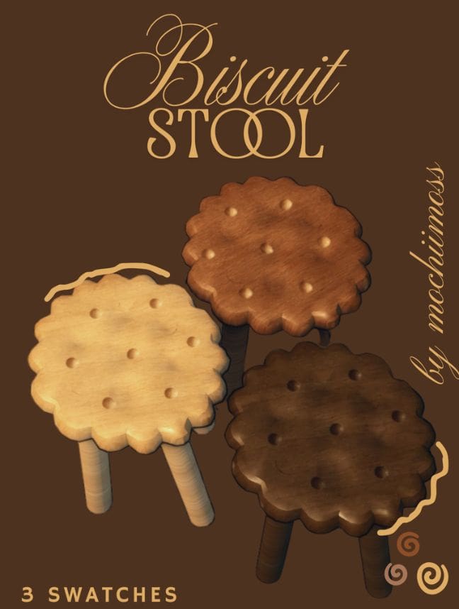 biscuit-shape stools in three different colors