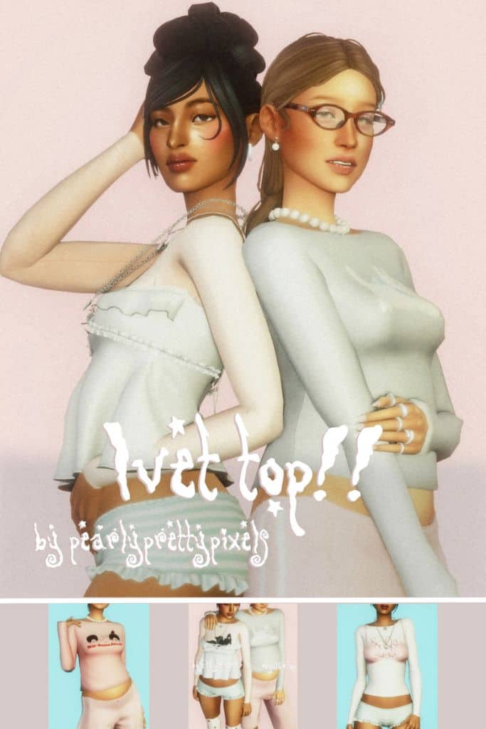 two female Sims wearing casual, long-sleeve tops
